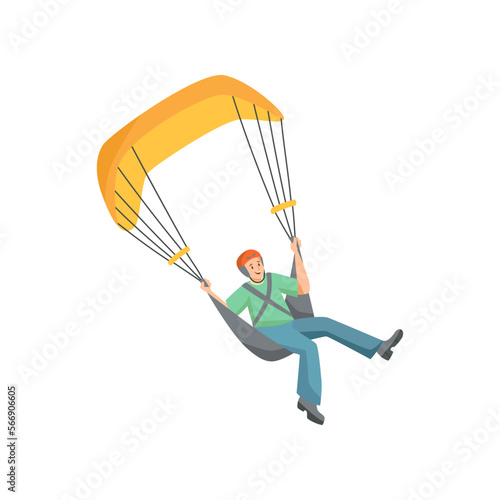 Man skydiving vector illustration. Cartoon character skydiving isolated on white background. Extreme sports, recreation concept