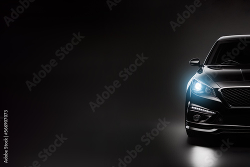 Black modern car on black background , Generative Ai