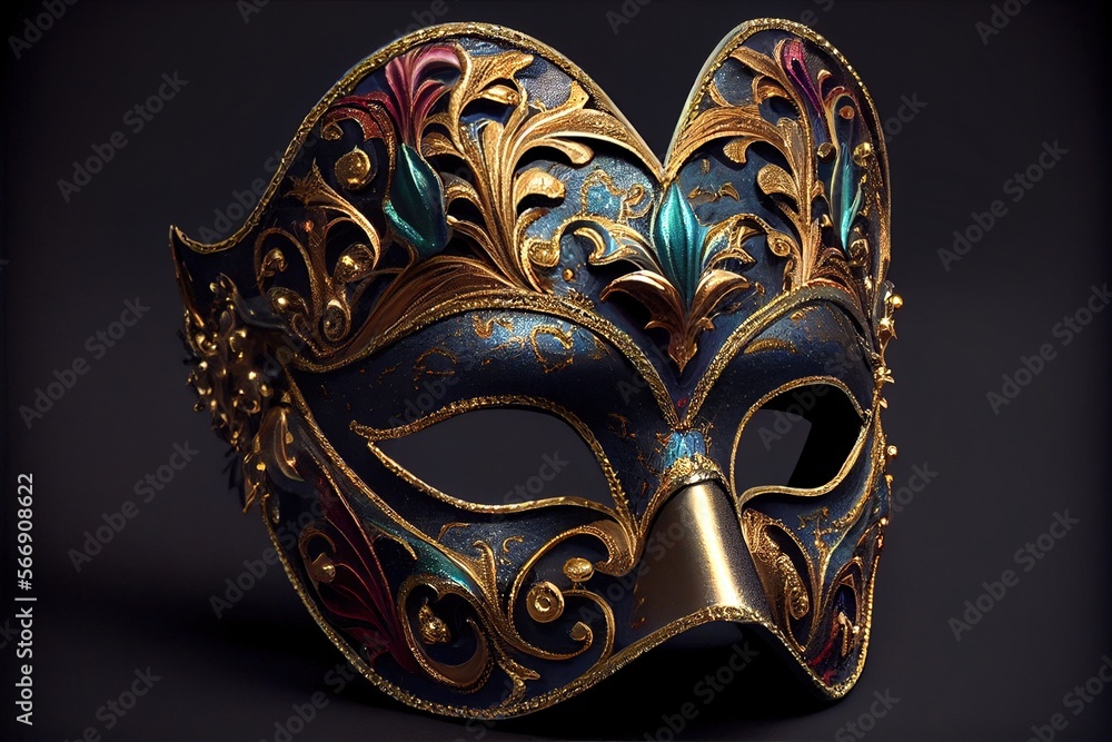 Naklejka premium Venetian carnival mask. Luxurious carnival mask decorated with intricate patterns. Generative AI