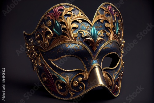 Venetian carnival mask. Luxurious carnival mask decorated with intricate patterns. Generative AI © Nadia