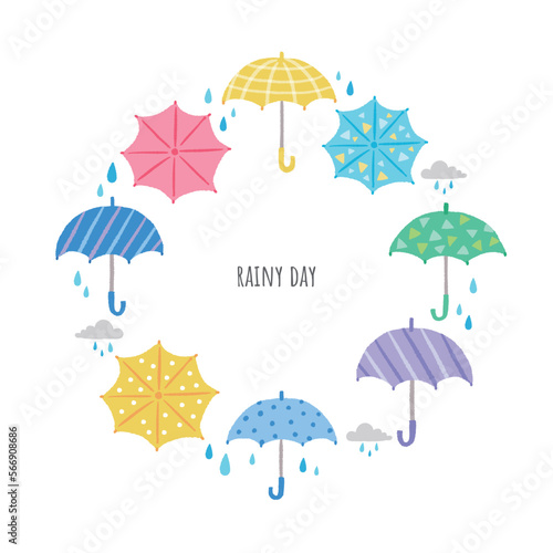 雨の日の傘のイラスト　フレーム