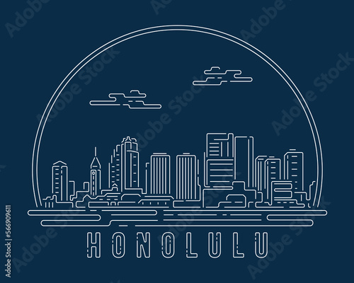 Honolulu - Cityscape with white abstract line corner curve modern style on dark blue background  building skyline city vector illustration design