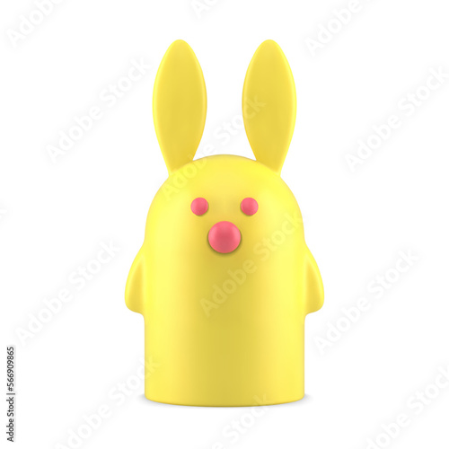 Easter bunny cute yellow statuette animal character with long ears and paws 3d icon realistic vector