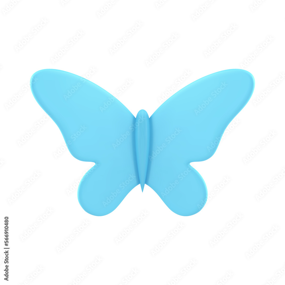 Blue butterfly creative plastic decor element for art holiday front view 3d icon realistic vector Blue butterfly creative plastic decor element for art holiday front view 3d icon realistic vector