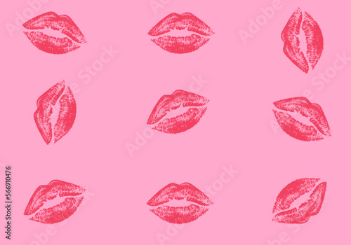 Female Mouth Lips Kiss Print on Pink Background. Romance. Romantic. Love. Vector Illustration Graphic Design