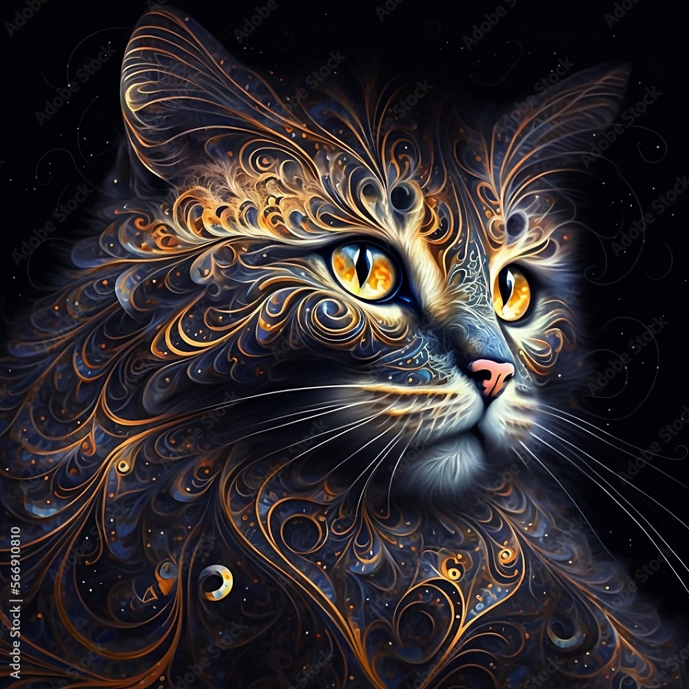 Decorative cat with golden ornament Decorative cat with golden ornament