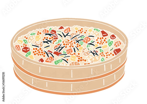 ちらし寿司のイラスト（版画風）