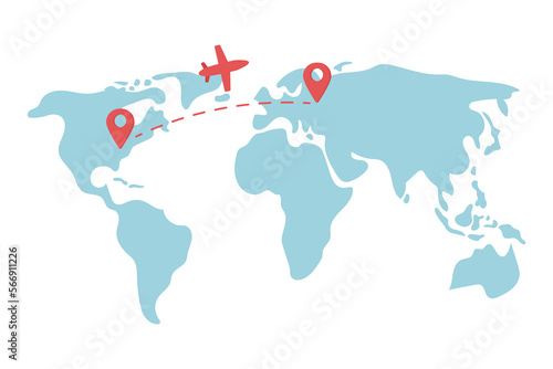 Aircraft route on map flat concept vector illustration. Editable 2D cartoon scene on white for web design. Airplane flight from one location to another creative idea for website, mobile, presentation