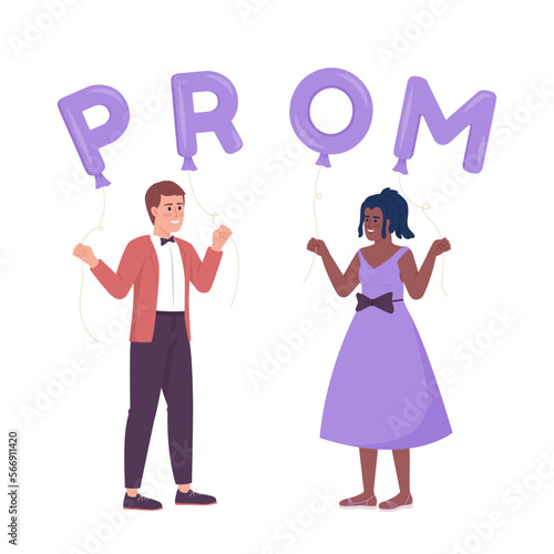 Friends celebrating prom night and dancing semi flat color vector characters. Editable figures. Full body people on white. Simple cartoon style illustration for web graphic design and animation