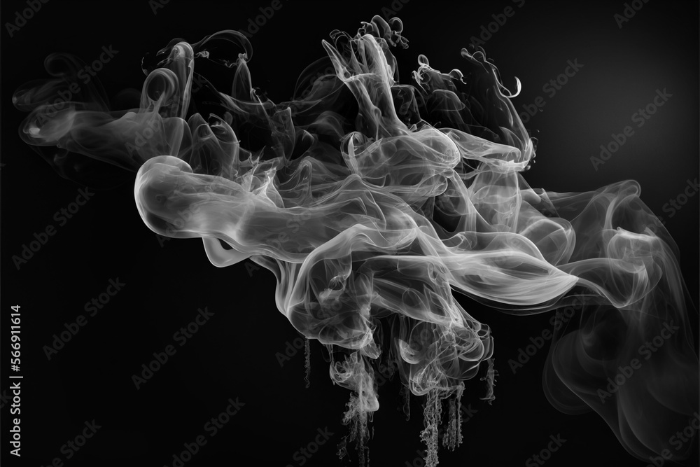 Smoke rising in black and white HD with dark background. The silhouette