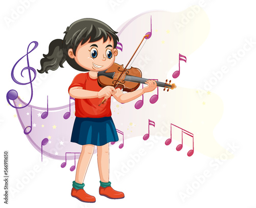 A girl playing violin cartoon