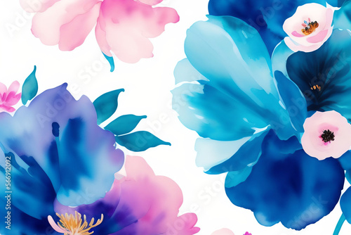 blue iris flowers watercolor drawing generative AI
