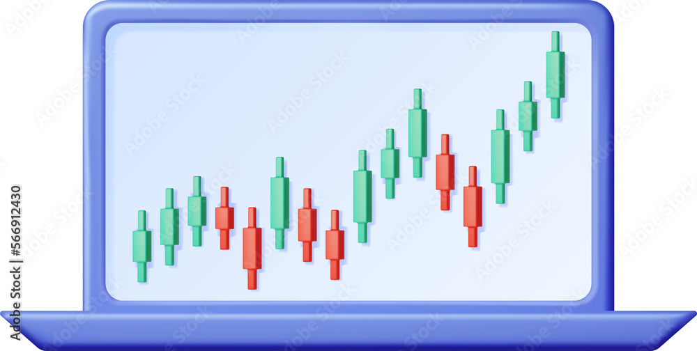3D Growth Stock Diagram on Laptop 3D Growth Stock Diagram on Laptop