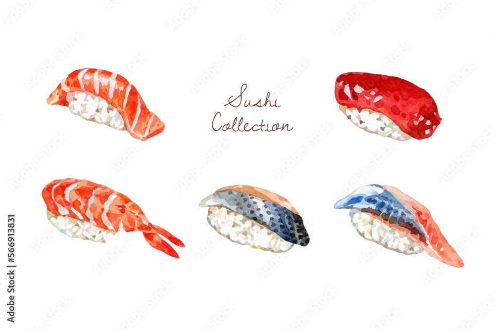 Watercolor hand drawn sushi collection Watercolor hand drawn sushi collection