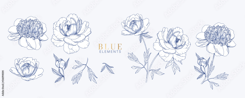 Luxury Navy blue flower elements vector decorate wall art Luxury Navy blue flower elements vector decorate wall art