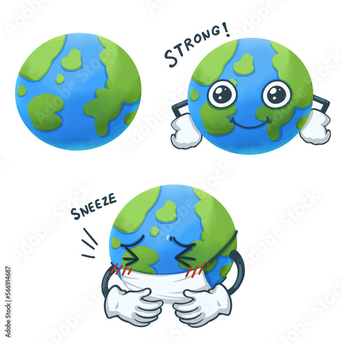 bundle the earth in cartoon characters strong and sick