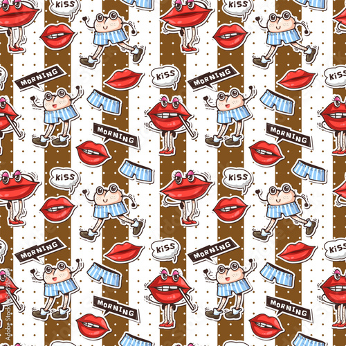 Seamless cartoon Character design of ass and lips vector illustration