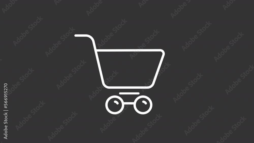 Animated shop cart white line icon. Trolley for goods. Consumerism. Loop HD video with chroma key, alpha channel on transparent background, black solid background. Outline motion graphic animation Animated shop cart white line icon. Trolley for goods. Consumerism. Loop HD video with chroma key, alpha channel on transparent background, black solid background. Outline motion graphic animation