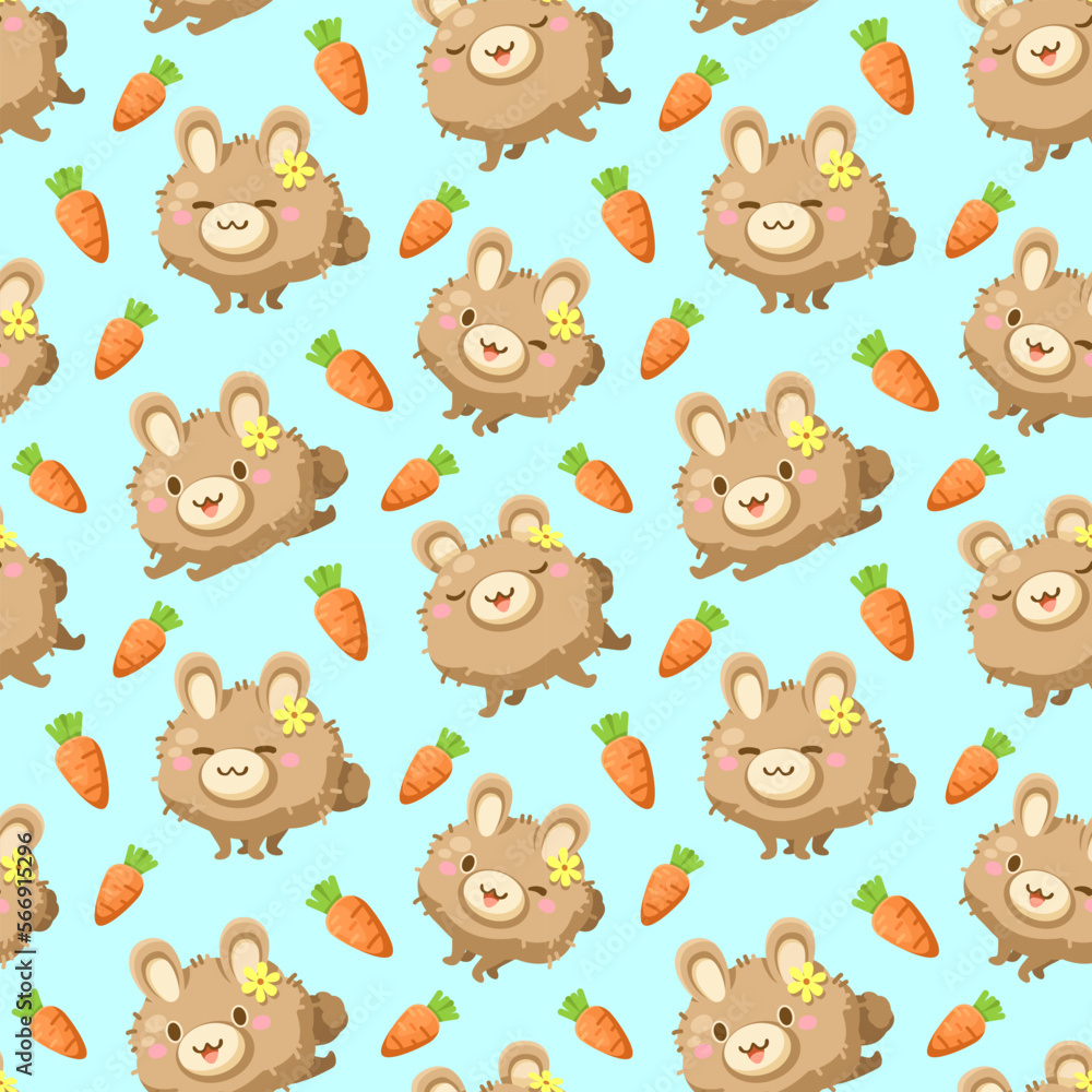 Obraz premium Seamless Cute rabbit and Easter eggs collection background vector