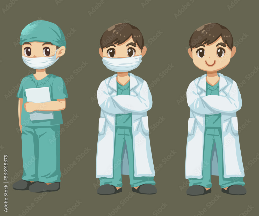cartoon characters with Doctors and medical personnel wear protective clothing