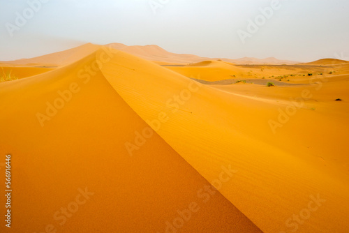 A sand storm blows across the dunes at Merzouga  which lies on the edge of Erg Chebbi  the Sand Sea  in Morocco. Merzouga is a small village near Rissani.