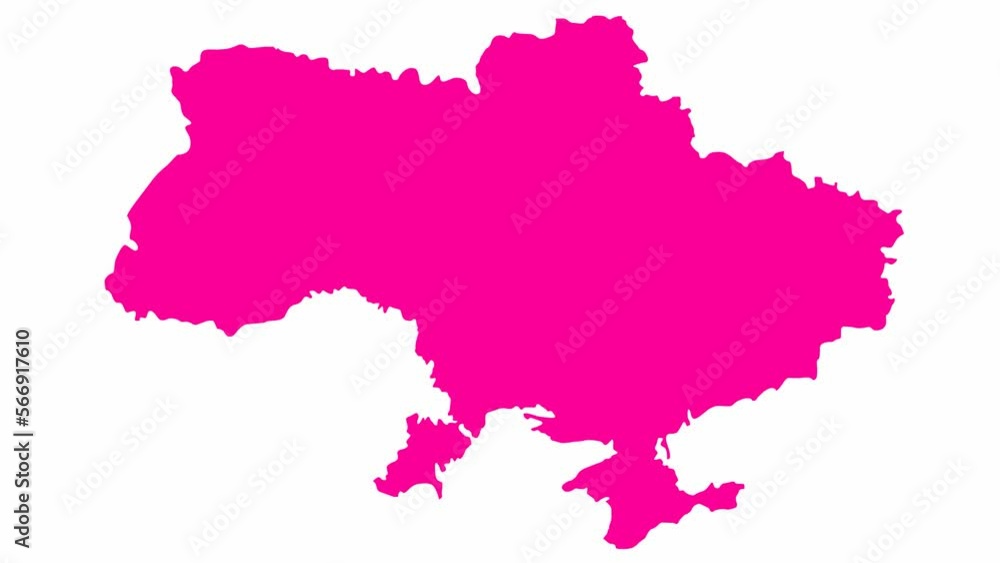 An animated magenta map appears from circles. Pink symbol of country Ukraine. Flat vector illustration isolated on a white background. An animated magenta map appears from circles. Pink symbol of country Ukraine. Flat vector illustration isolated on a white background.