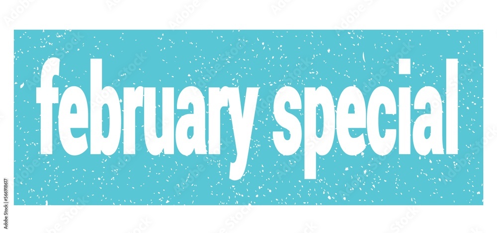february special text written on blue stamp sign. february special text written on blue stamp sign.