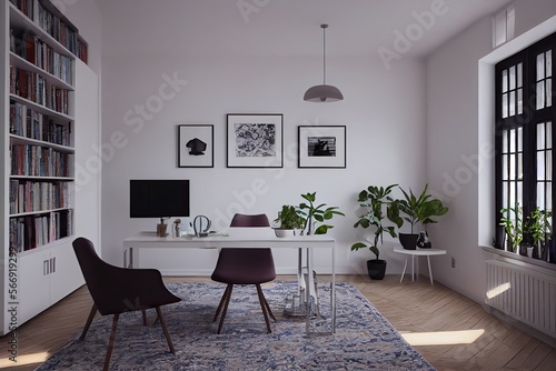 mock up poster frame in boho interior background, wooden living room design, Scandinavian style. Generative AI illustration