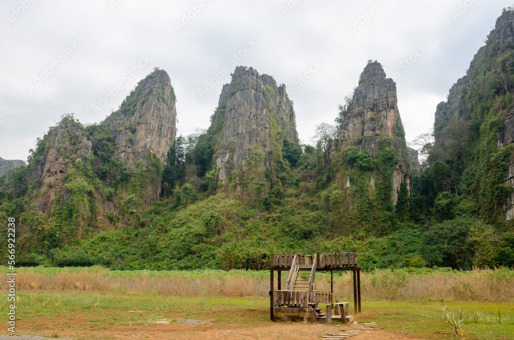 Rock mountain at Ban Mung subdistrict in the Noen Maprang District of Phitsanulok Province, Thailand.