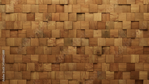 Wallpaper Mural Square Tiles arranged to create a Wood wall. Timber, Natural Background formed from 3D blocks. 3D Render Torontodigital.ca