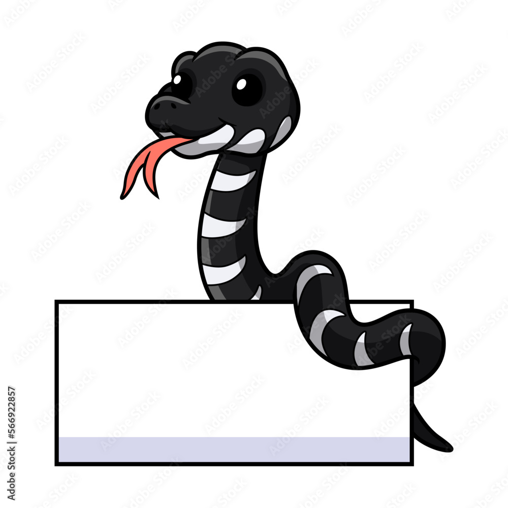 Fototapeta premium Cute mangrove snake cartoon with blank sign