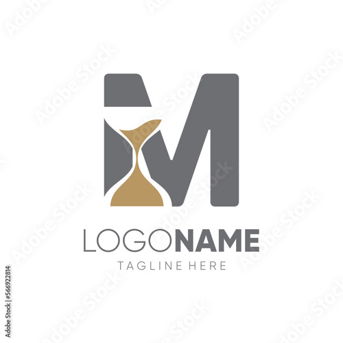 Letter M Sand Time Hourglass Logo Design Vector Icon Graphic Emblem Illustration