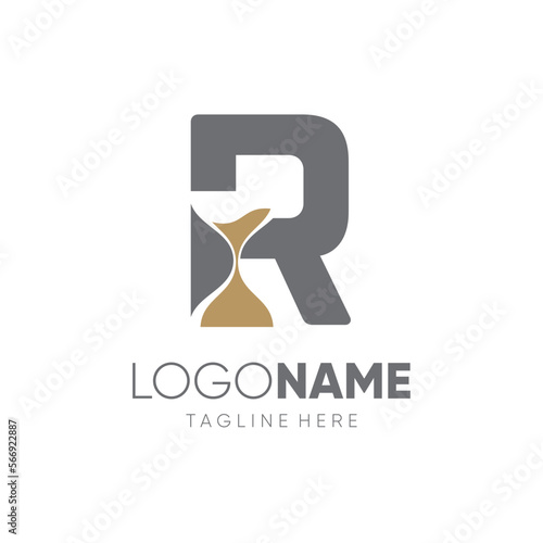 Letter R Sand Time Hourglass Logo Design Vector Icon Graphic Emblem Illustration