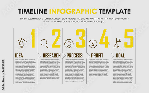 Timeline Creator infographic template. 5 Step timeline journey, calendar Flat simple infographics design template. presentation graph. Business concept with 5 options, gantt vector illustration.	
