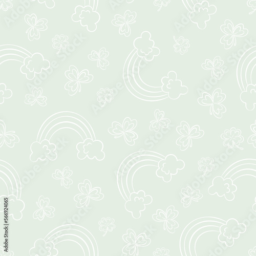 Decorative light pattern for st patricks day hand drawn rainbow and clover pattern