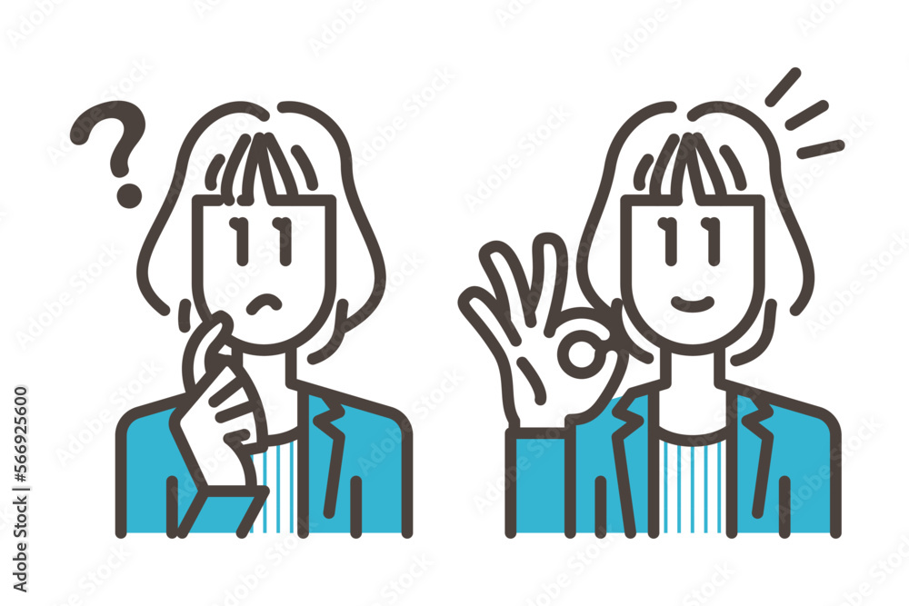 Problem, solution set: Female business person【Vector illustration】