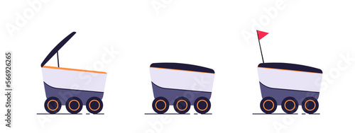 Set robots delivery on the side. flat style. Icon.Vector illustration. Food safe and good delivered by robot.