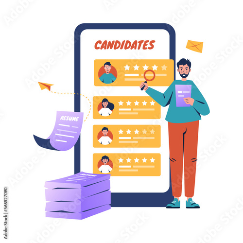 Candidates review for job recruitment flat illustration
