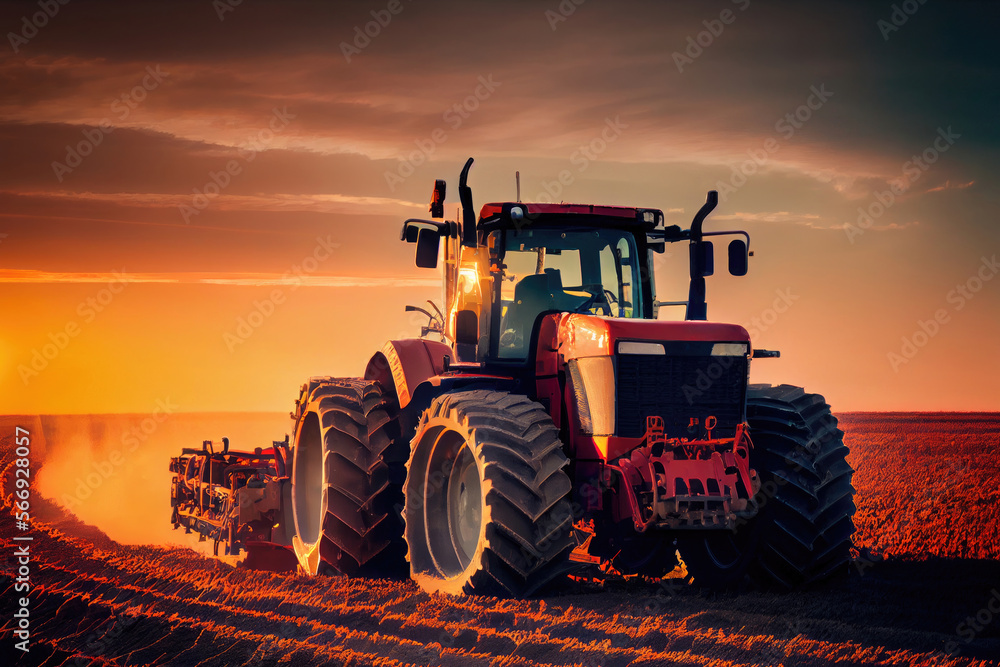 Fototapeta premium tractor at sunset