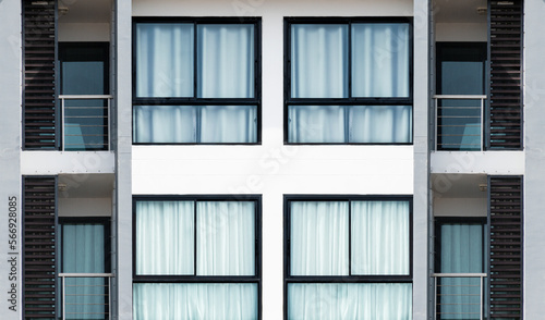 Pattern glass window on modern white building