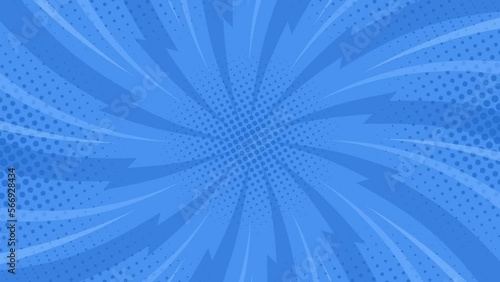 Blue comic background, vintage pop art, sunburst, superhero background with animated radial rays and dot pattern, seamless radial motion graphics
