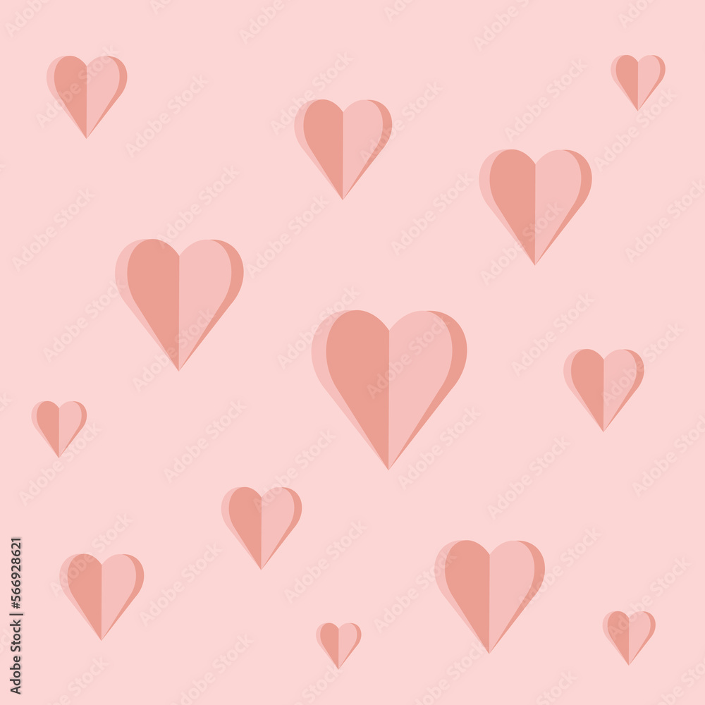  lot of 3d pink hearts of different sizes on a pink background