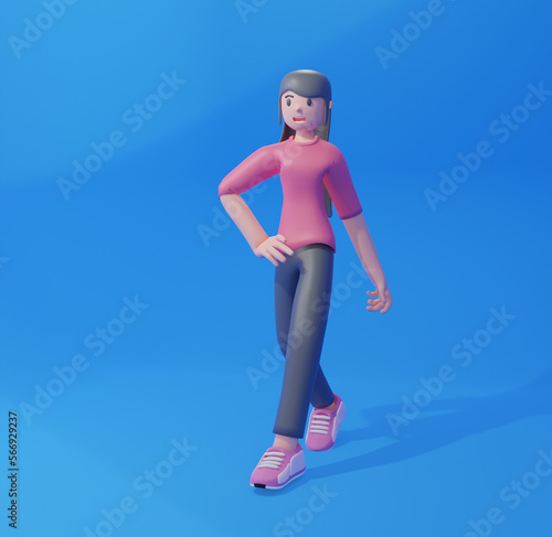 business Girl 3d illustration. a professional in developing business and managing marketing strategies to increase office income