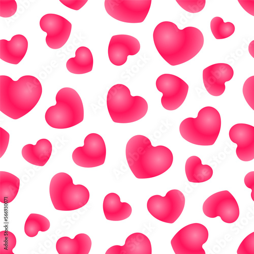 Seamless pattern of bright pink hearts. Vector illustration isolated on white background. Sweet candies in the shape of love. Design for Valentine's day