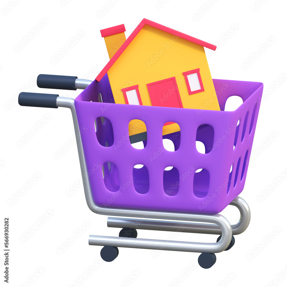 buy house with shopping cart icon real estate 3d illustration buy house with shopping cart icon real estate 3d illustration