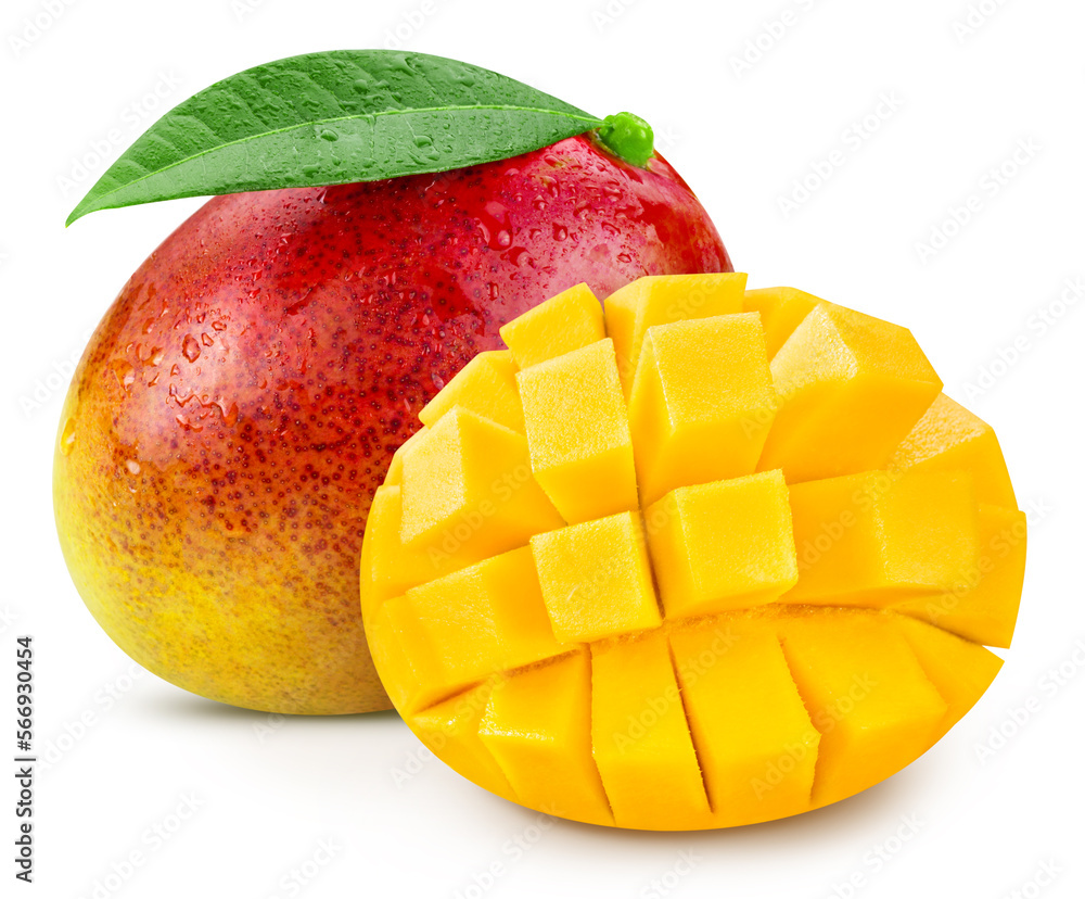 Isolated mango. Fresh organic mango with leaves isolated clipping path. Mango macro studio photo. Isolated mango. Fresh organic mango with leaves isolated clipping path. Mango macro studio photo.