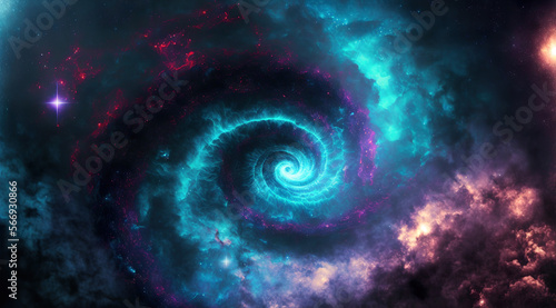 colorful abstract spiral galaxy in space  generative ai