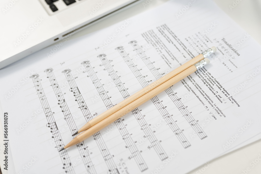 Sheet Music : Background Musical Notes with selective focus , International musician and composer concept. Sheet Music : Background Musical Notes with selective focus , International musician and composer concept.