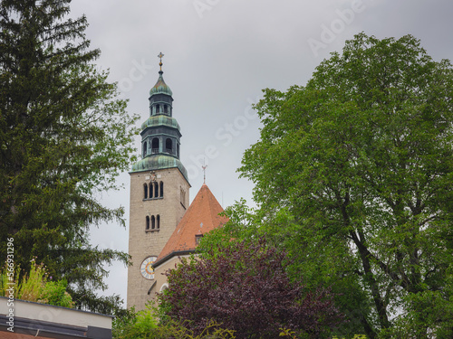 Roman Catholic parish church of Mulln, of Our Lady Mariae Himmelfahrt, also known as Mullner Church, is located on northern foothills of Monchsberg in old suburb of Mulln in city of Salzburg. photo