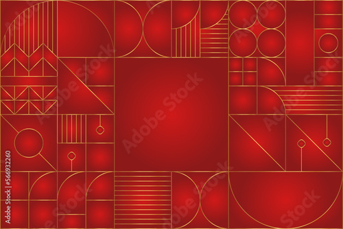 Geometric chinese pattern. Red golden asian luxury ornament.